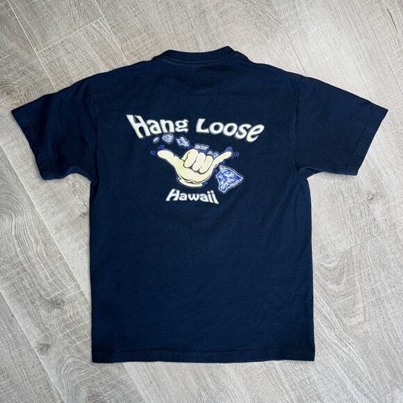 HANG LOOSE HAWAII Dark Navy Blue Crew Neck Short Sleeve T-Shirt Men’s - Picture 3 of 4